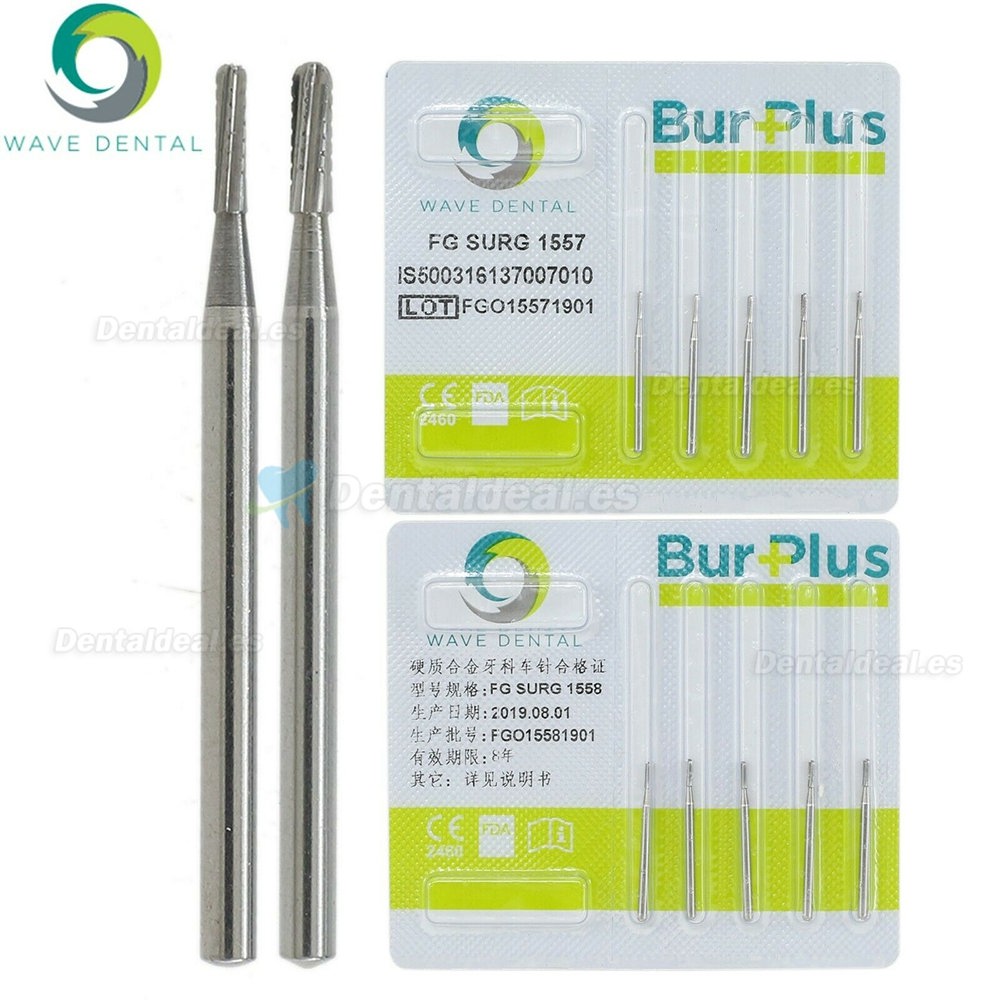 10Pcs FG Surgical Length 1557 1558 Burs Dental Friction Grip Dome Fissure Carbide Bur